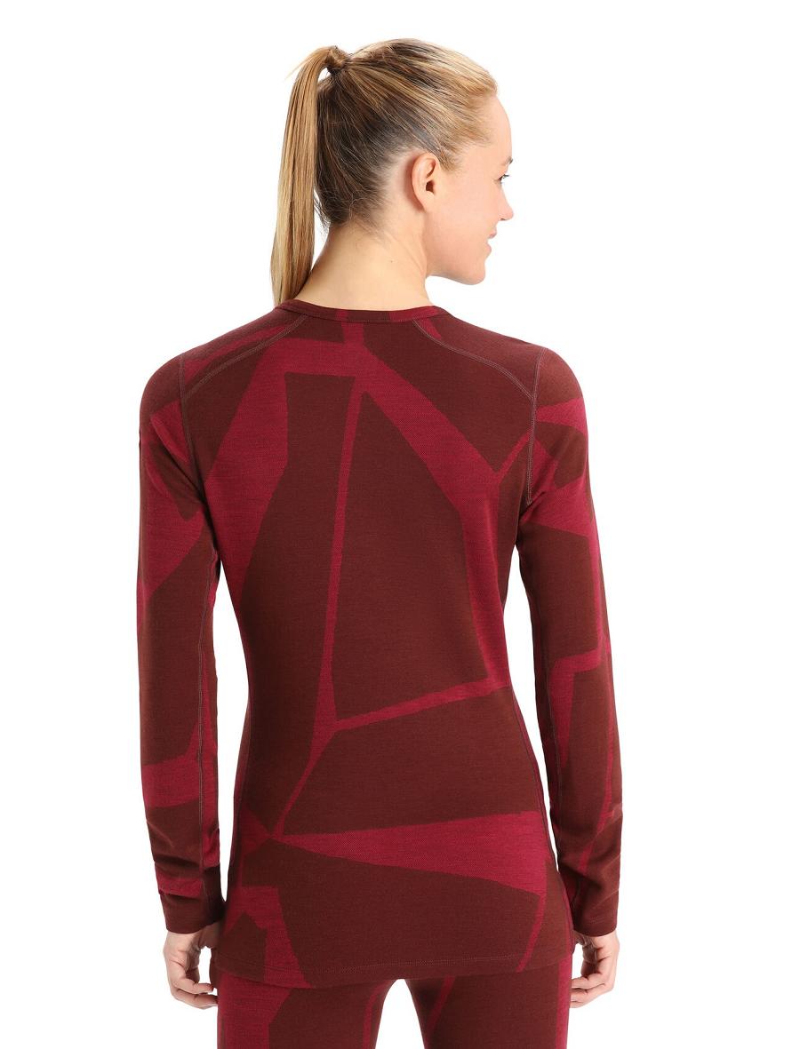 Women's Icebreaker Merino 250 Vertex Long Sleeve Crewe Thermal Top Fractured Landscapes Base Layers Espresso / Cherry | CA 1074ILHS